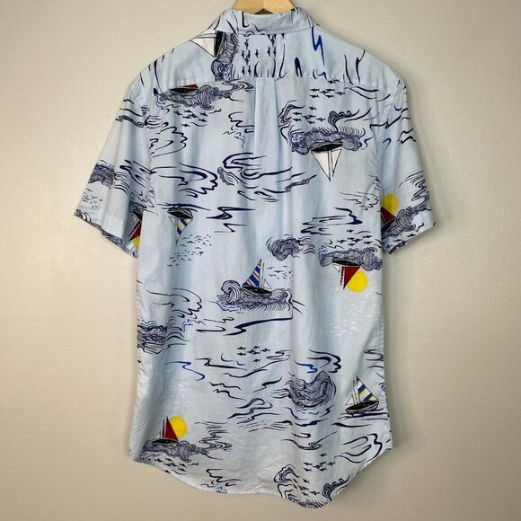 Old Navy Shirt Medium Blue Sailboats Nautical Coastal Short Sleeve Button-Up - Picture 4 of 8